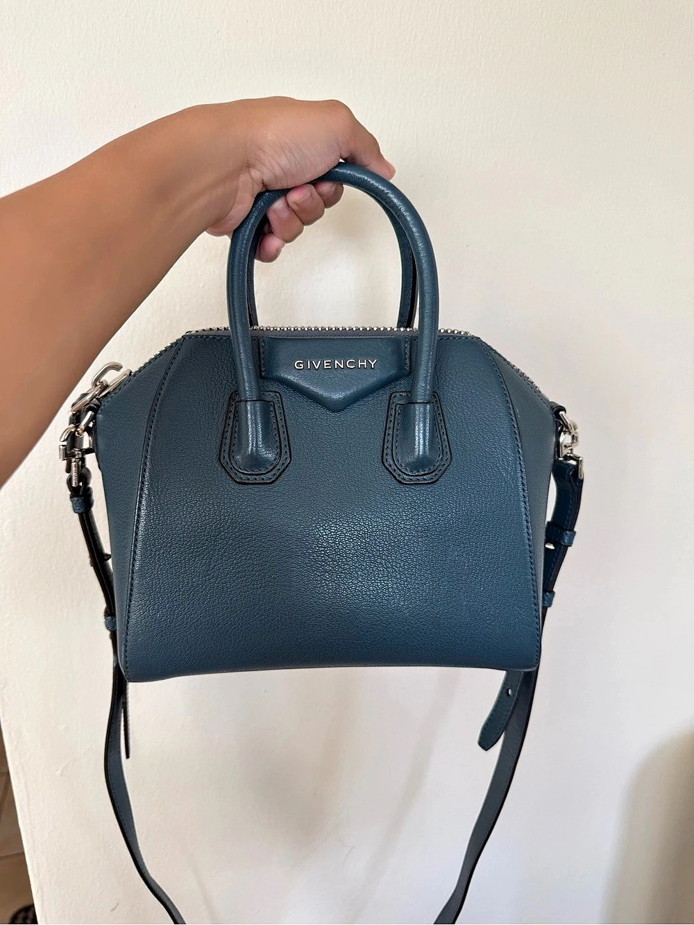 Authentic Givenchy Mini Antigona Satchel in Blue Teal